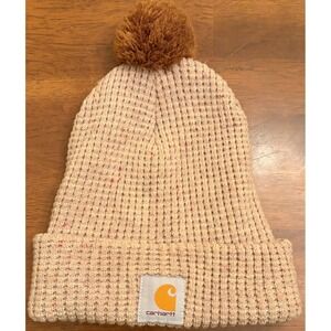 Carhartt Womens Waffle Knit Pom Beanie Beige Confetti Fleck Cuffed Hat